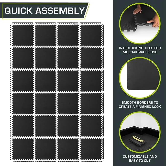 ProsourceFit Extra Thick Puzzle Exercise Mat 1”, EVA Foam Interlocking Tiles for Protective, Cushioned Workout Flooring for Home and Gym Equipment