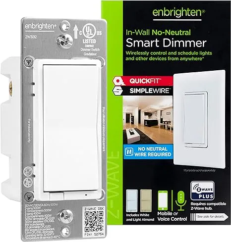 Enbrighten Z-Wave Plus v2 No-Neutral Smart Dimmer With QuickFit And SimpleWire, Gen7