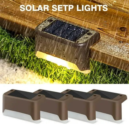 4 Pcs Solar Deck Lights Waterproof Led Solar Lamp for Outdoor Pathway Yard Patio Stairs Step Fences Cool White