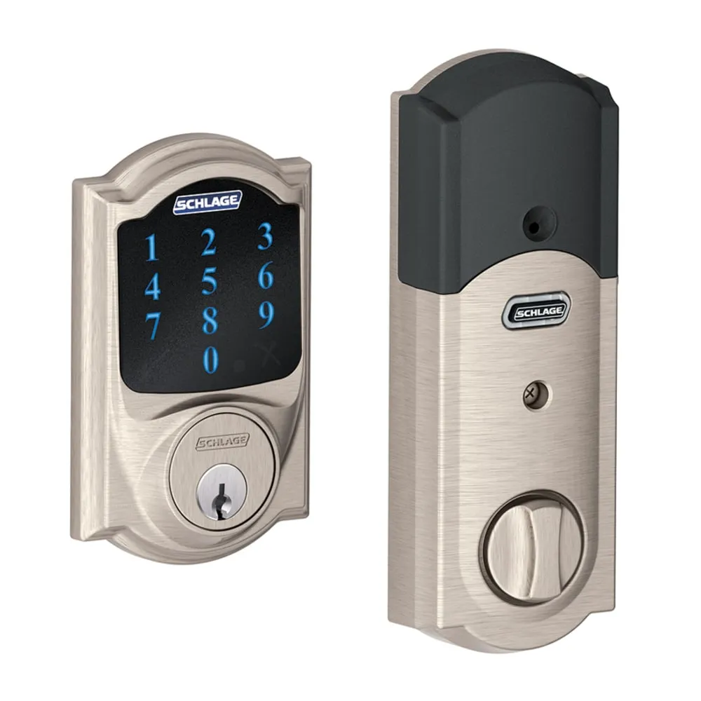 Schlage Connect Camelot Satin Nickel Smart Lock Electronic Deadbolt Touchscreen Keypad | BE469 V CAM 619