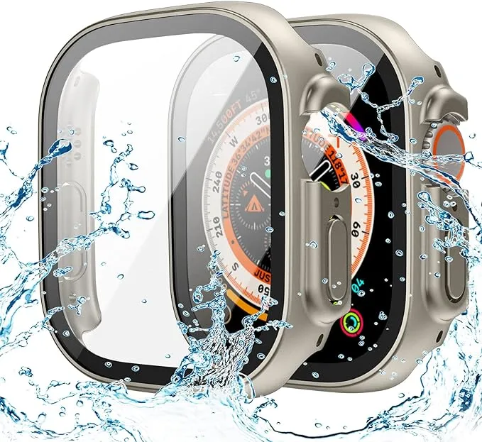 Goton Waterproof Case for Apple Watch Ultra Ultra2 49mm Screen Protector, Full Protective Hard PC Bumper Face Cover Accessories Designed for iWatch 49 mm Titanium