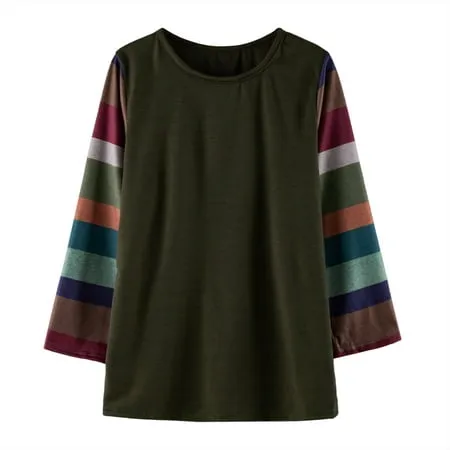 Toteaglile Kids Girls Color Block Striped Casual Tunic Tops Long Sleeve Loose Crewneck Blouse T-Shirt Tee