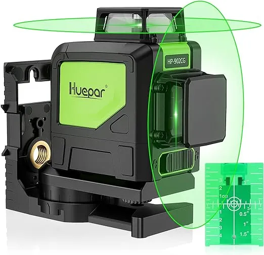 Huepar 902CG Self-Leveling 360-Degree Cross Line Laser Level with Pulse Mode, Switchable Horizontal and Vertical Green Beam Laser Tool