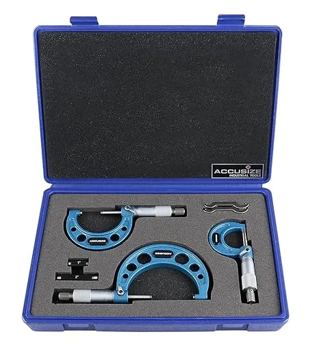 Accusize Industrial Tools 0-3 inch by 0.0001'' Ultra-Precision Outside Micrometers Carbide Tipped 3 Pc Set, Eg00-0903