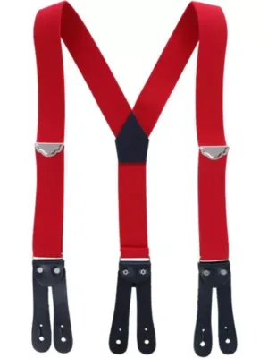 Welch Men's Elastic Button-End Y-Back 1 1/2 Inch Double Face Suspenders, Red