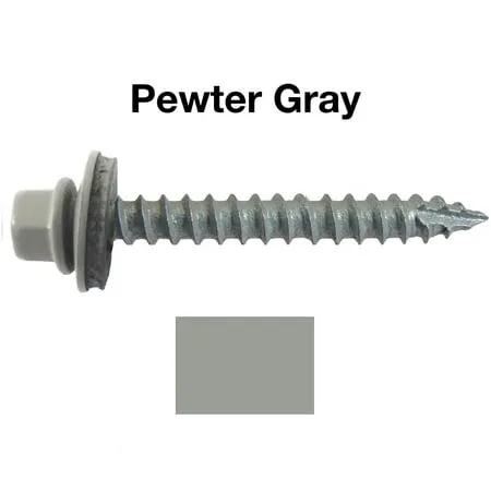 #14 Metal ROOFING SCREWS: (250) Screws x 2 PEWTER GRAY/SLATE GRAY Hex Head Sheet Metal Roof Screw. Self starting/tapping metal to woodsheet metal screws with EPDM washer. For corrugated roofing