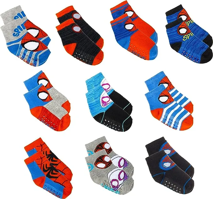 Marvel Spiderman Grip Socks For Toddlers 10Pack 4t-5t