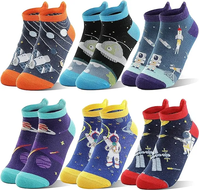 Welwoos Kids Boys Ankle Socks No Show Low Cut Funny Cute Cartoon Novelty Cotton Socks 6 Pairs