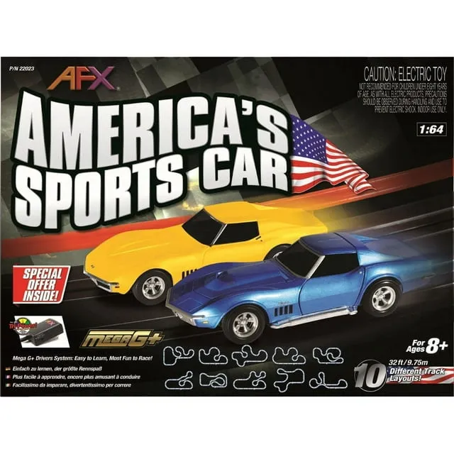 AFX America's Sports Car Chevy Corvette 32-Foot Mega G+ HO Slot Car Track Set w/Tri-Power