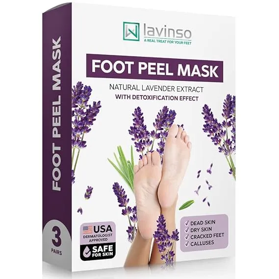 Lavinso Lavender Foot Exfoliator Peeling Mask for Dry Cracked Feet - 3 Pack ...