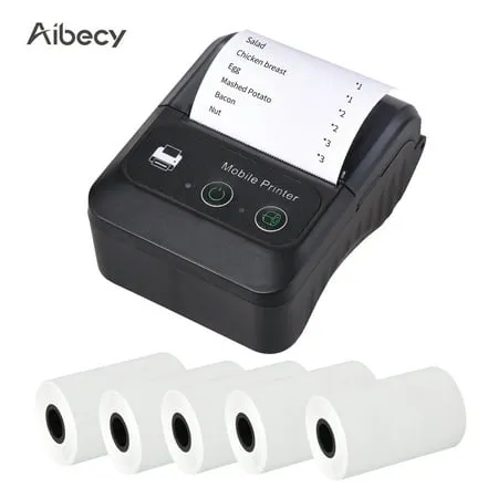 Aibecy Portable Wireless BT 58mm 2 Inch Thermal Receipt Printer USB Bill POS Mobile Printer with 5 Rolls Thermal Paper Compatible with Android/iOS/Windows for Small Business Restaurant Retail Store