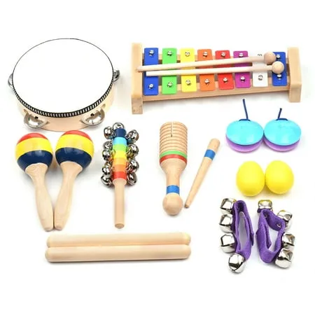 Anself 13 PCS Musical Instruments with Carry Bag Colorful Wooden Percussion Instruments Early Education Gifts for Toddlers Preschool Girls Boys