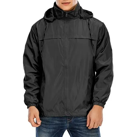 DEMOZU Men's Lightweight Running Cycling Rain Jacket Packable Hooded Windbreaker Jacket