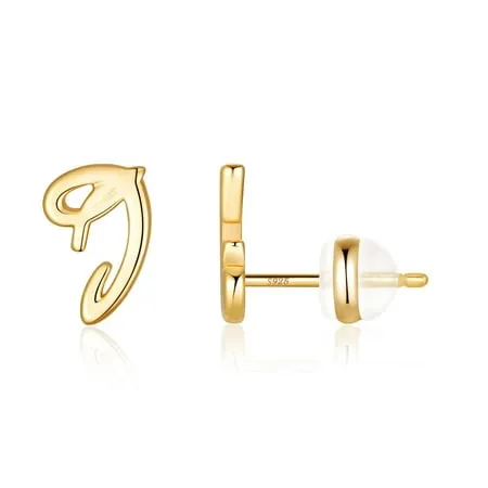 TINGN Initial Stud Earrings for Girls Women S925 Sterling Silver Post 14K Real Gold Plated Initial Letter Stud Earrings for Toddler Kids