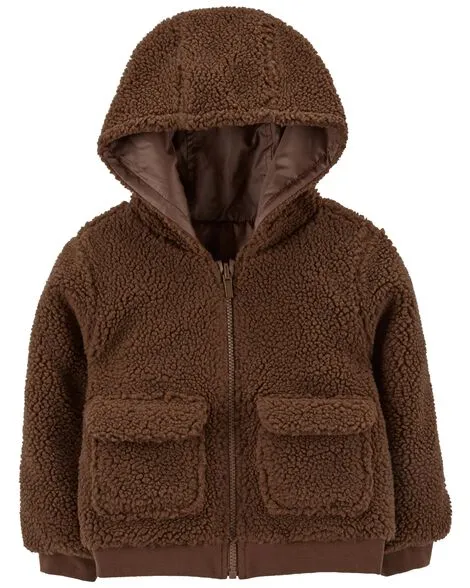 Carter's Toddler Boys Reversible Hooded Sherpa Jacket 5T Brown