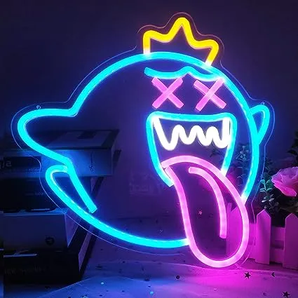 GMMLLG King Boo Neon Sign Ghost Led Neon Light with Dimmable switch Gaming Neon Sign for Kids Game Room Man Cave Birthday Halloween Decor Christmas Gift