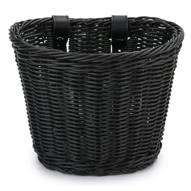 XUANNIAO Bicycle Basket, Front Handlebar Bike Basket, Rattan Storage Basket Waterproof, Vintage Wicker, with Black Leather Straps,