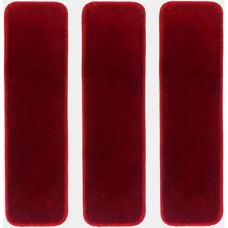 Stair Tread Collection Indoor Skid Slip Resistant Carpet Stair Tread Machine Washable Euro Collection Stair Mat 8.5 inch x 30 inch (Set of 3 Red)