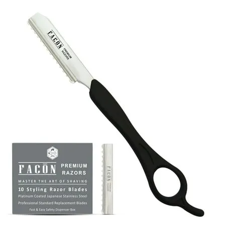 Facon Facón Professional Hair Styling Thinning Texturizing Cutting Feather Razor + 10 Replacement Blades