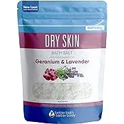 Dry Skin Bath Salt 32 Ounces Epsom Salt with Natural Geranium, Lavender, Ylang Ylang, and Lemon Essential Oils Plus Vitamin C in BPA Free Pouch with Easy Press-Lock Seal