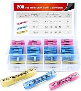 Nilight 200PCS Heat Shrink Butt Connectors – Waterproof Wire Connectors - Automotive Marine Grade Electrical Terminals – Crimp Butt Splice Terminal Kit