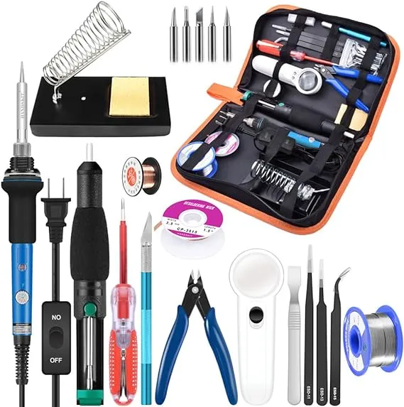 Soldering Iron Kit Electronics 21-in-1 60W Adjustable Temperature Soldering PU