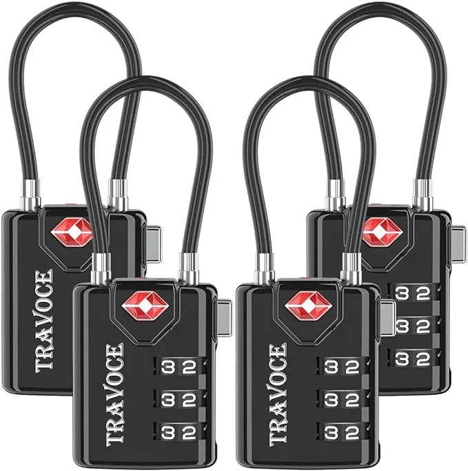 Search Alert TSA Approved Travel Combination Luggage Cable Locks for Suitcase, Gym Locker,Toolbox,Backpack 1,2,4,6 &10 pk