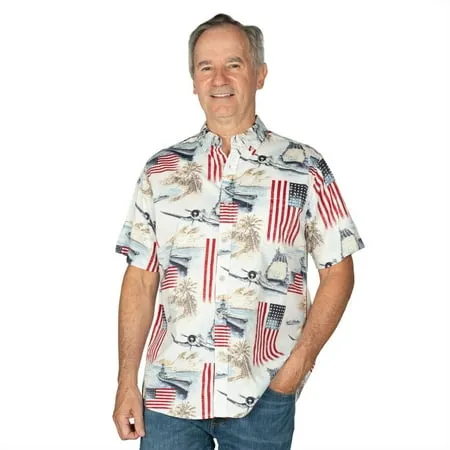 Men s American Flag 100% Cotton Button-Down Short Sleeve Patriotic Shirt