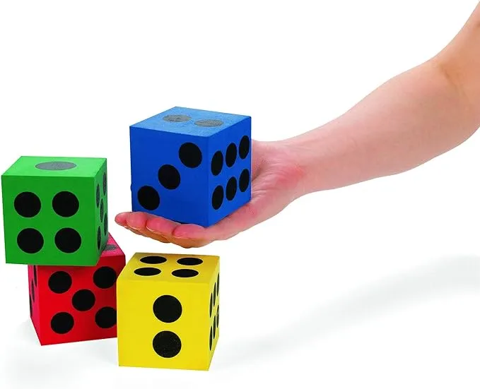 Foam Jumbo Playing Dice (12 Pieces) Assorted Primary Colors, Outdoor/Indoor Games, Classroom Supplies