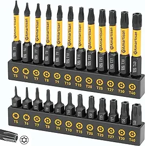 Amartisan Torx Bit Set, 24-Piece S2 Steel, 1&#034; &amp; 2.3&#034; Long T5 24-Piece, Black 