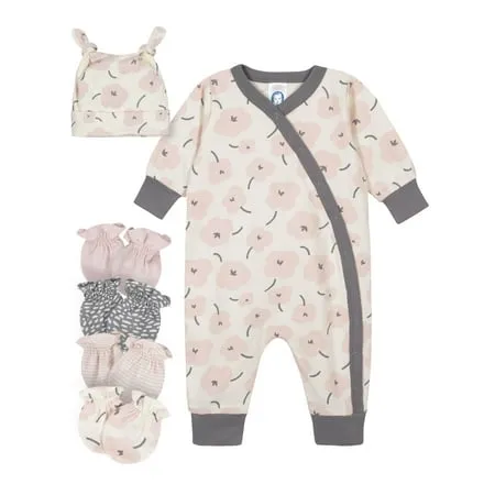 Gerber Baby Girl Bunny Coverall, Cap & Mittens Set, 6pc