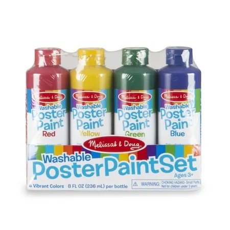 Melissa & Doug Washable Poster Paint Set (4 Colors Red, Yellow, Green, Blue)Melissa & Doug Washable Poster Paint Set (4 Colors Re…