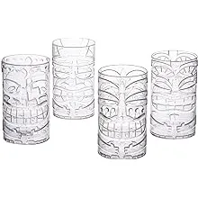 Clear Tiki Plastic Mug Cups - Set of 8, Each Holds 14 oz - Luau Party Supplies