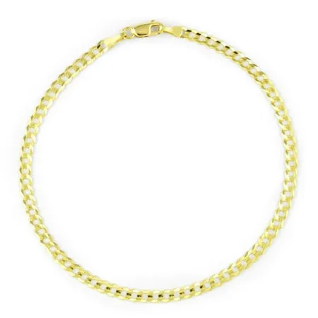 Nuragold 14k Yellow Gold 3mm Solid Cuban Curb Link Chain Bracelet or Anklet Womens Mens Jewelry 7 7.5 8 8.5 9