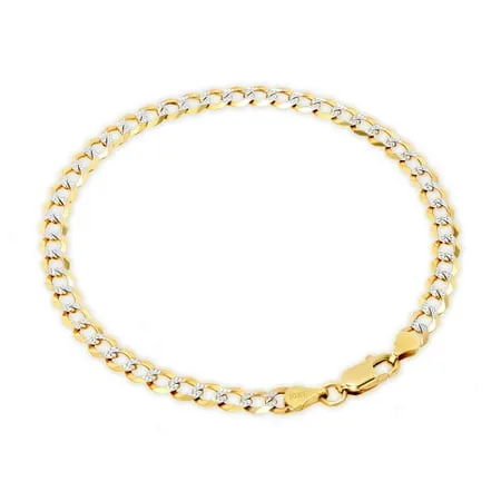 Nuragold 10k Yellow Gold Solid 5mm Cuban Chain Curb Link Diamond Cut Pave Two Tone Bracelet Mens Womens Lobster Clasp 7 7.5 8 8.5 9