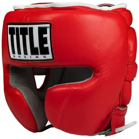 Title Boxing Leather Training Sparring Headgear - Regular - Red