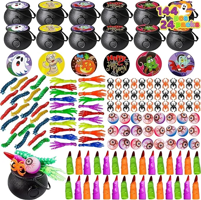 Joyin 144 Pcs Halloween Game Toy Gifts for Kids, 24 Pack Prefilled Cauldrons with ...