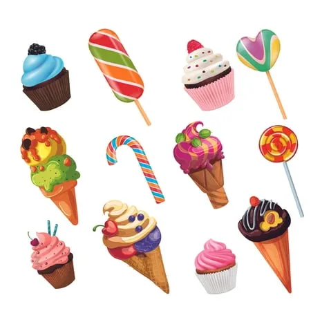 Kids Bedroom Home Art Ice Cream Cones Lollipop Cupcakes Candies Wall Decal Design