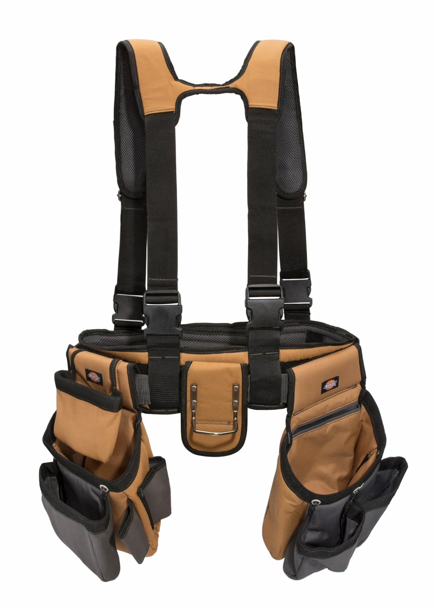 Dickies 4-Piece Carpenter's Rig, Padded Tool Belt Suspenders, Cooling Mesh, Tool Belt, Steel Buckle, Grey/Tan, 3.8 lb.