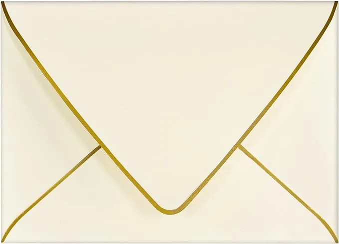 A7 White Envelopes 5 x 7 With Gold Border- 50 PackFor 5x7 Cards| Quick Self S...