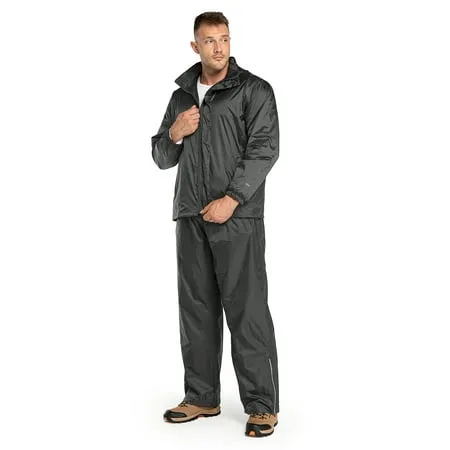 33,000ft Mens Rain Suit with Hideaway Hood Waterproof Rain Gear (Jackets and Pan