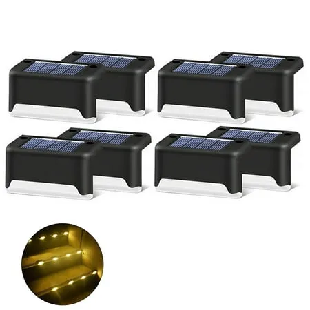 EUWBSSR Solar Deck Lights Outdoor, 8 Pack Solar Step Lights LED Waterproof Solar Fence Lights Stair Lights for Railing, Deck, Patio, Yard, Post and Driveway, Warm White