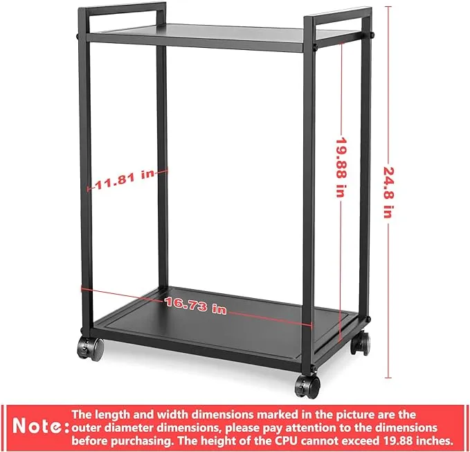 Liitrton Computer Tower Stand 2Tier CPU Stand PC Stand with Lockable Wheels Under Desk for Office Home L