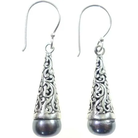 Black Pearl Gemstone Authentic 925 Sterling Silver Handmade Unique Filigree Designer Ethnic Tribal Style Modern Drop Dangle Fashion Earring For Women Gift Party Jewelry