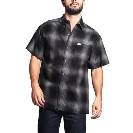 G-Style USA Men s Western Casual Plaid Short Sleeve Button Down Shirt Y2000S - Charcoal - 5X-Large