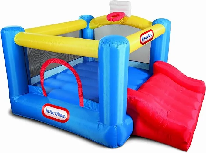 Little Tikes Junior Sports 'n Slide Inflatable Sports Bouncer Bounce House with Basketball Hoop and Blower, Multicolor- Indoor Outdoor Toy for Kids Girls Boys Ages 3 4 5+