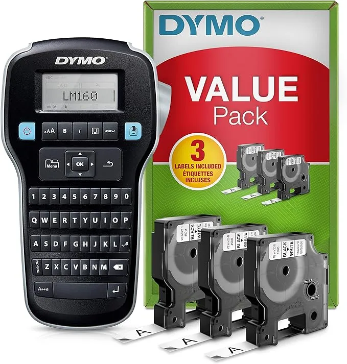 Dymo LabelManager 160 Label Maker Starter Kit | Handheld Label Maker Machine | with 3 Rolls of Dymo D1 Label Tape | QWERTY Keyboard | Ideal for Office or Home