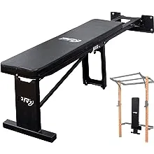 PRx Performance Wall Mounted Flat Weight Bench Folds onto Wall Rack Space Saving Home Gym Fitness Equipment Workout Exercise Steel Folding Training Full Body