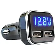 Jebsens 4.8A 24W Dual USB Car Charger Volt Meter Car Battery Monitor with LED Voltage & Amps Display