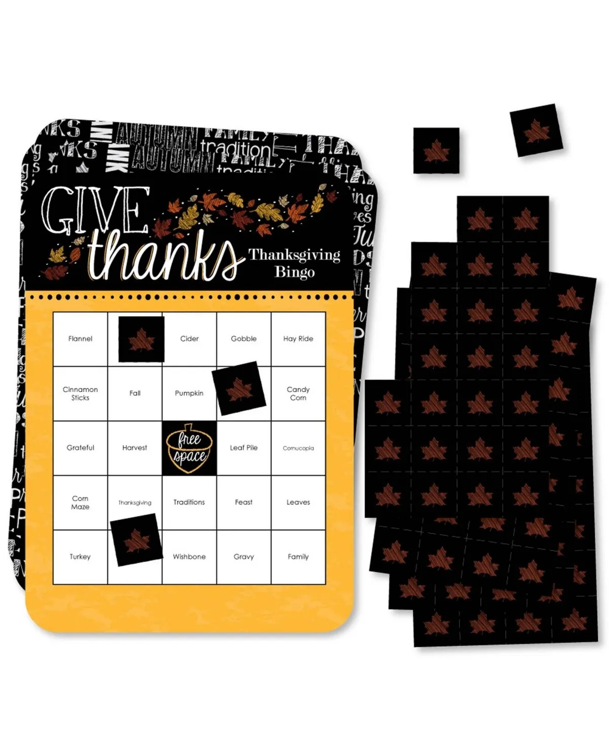 Big Dot of Happiness - Give Thanks - Bingo Cards and Markers - Thanksgiving Party ...